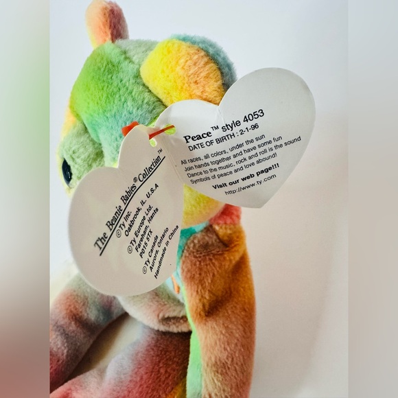 ☮️ Ty Beanie Baby “Peace” Bear Multicolor Tie-Dye Plush Vintage Collection 1996 - Picture 4 of 5